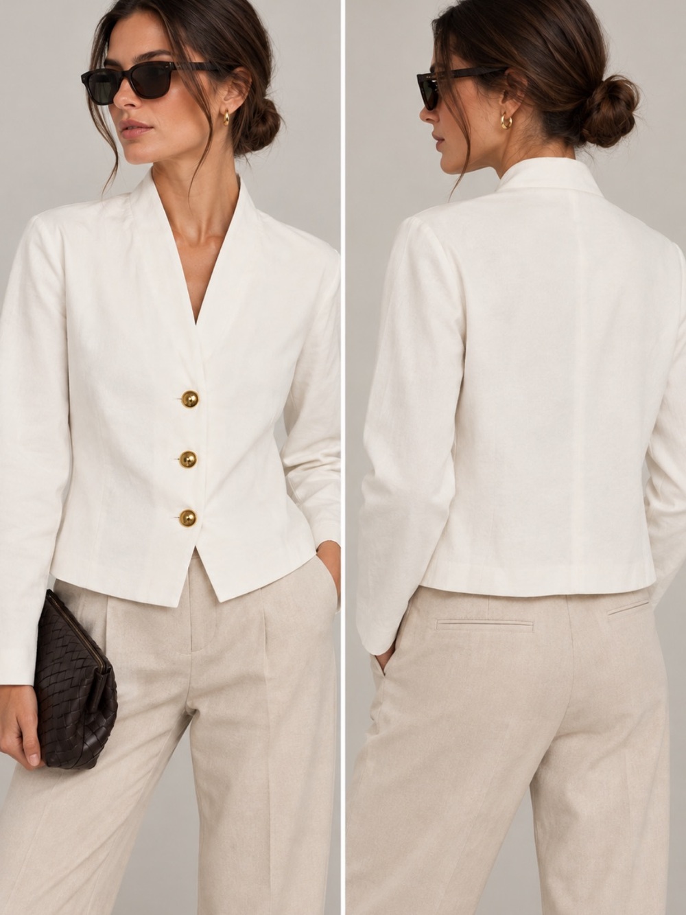 Massimo Dutti Studio NWT flowing white blazer with gold buttons medium 9515/952